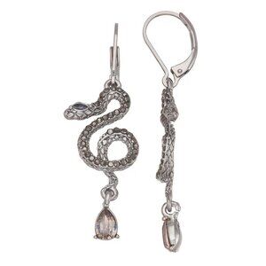 Simply Vera Vera Wang Jet Snake Drop Earrings Silver Leverback Dangle Gunmetal